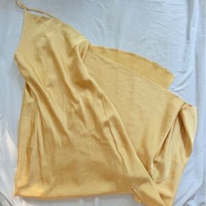 Commense light yellow one shoulder backless maxi dress